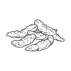 Hand-drawn sketch of crispy bacon strips