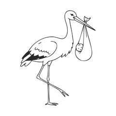 Obraz premium Stork carrying baby bundle line art illustration