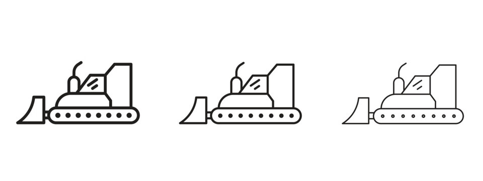 Bulldozer icon. black strokes lines vector pack for graphic work