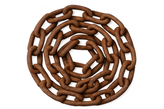 Rusty Metal Chain Forming a Circle on Transparent Background