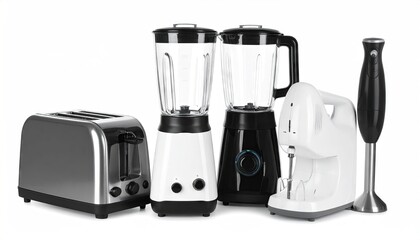 Kitchen appliances set on white background