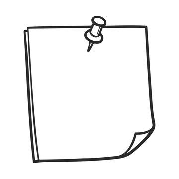 Blank sticky note with pin clipart on white background