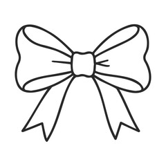 Elegant outline drawing of a decorative bow ribbon on white background