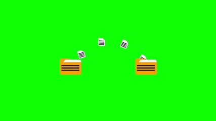 Animated orange file folders with documents on green screen background. Digital file and folder animation. Clean modern design illustrating document management and workflow process. - Powered by Adobe