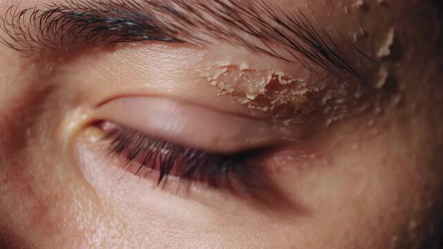 Close up of dry skin peeling around eye