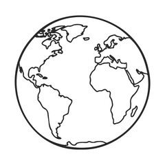 Obraz premium Black and white outline of earth featuring europe, africa, and america continents