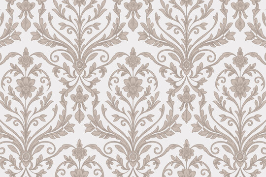 Naklejki Elegant Floral Pattern Seamless Damask Design for Backgrounds and Textiles
