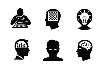 Chess player brain idea lightbulb chess pieces silhouette board game