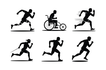 Diverse runners in motion silhouette running