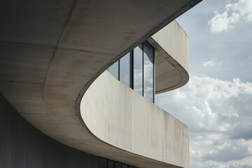 Fototapeta premium Curved concrete building section against cloudy sky.