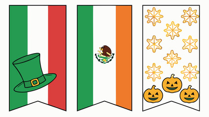 St Patricks Day Mexican Flag Halloween Icons pumpkins leprechaun hat