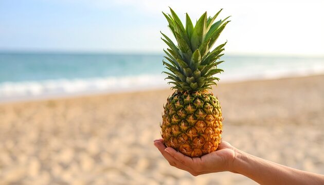Pineapple held at beach - Powered by Adobe