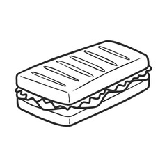 Black and white drawing of a panini sandwich with grilled details
