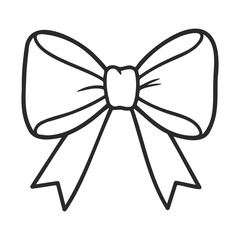 Fototapeta premium Simple black and white bow outline drawing with ribbon details