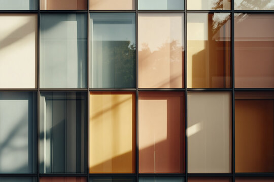 Modern architectural facade with colored panels.