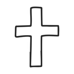 Obraz premium Minimalist outline of a christian cross symbol on white background