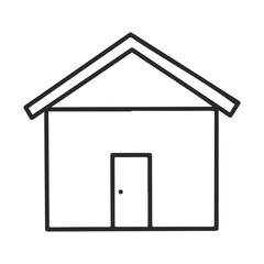 Simple outline of a house with roof and door in black and white