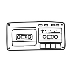 Fototapeta premium Retro cassette player with tapes and buttons in black and white line art
