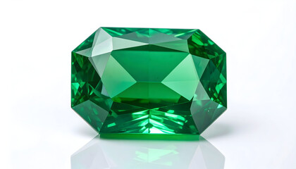 Vibrant Green Emerald Gemstone on White Background