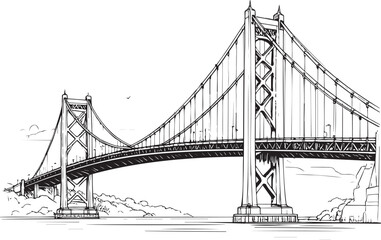 Fototapeta premium City Skyline Landmark: Classic Bridge Sketch Illustration