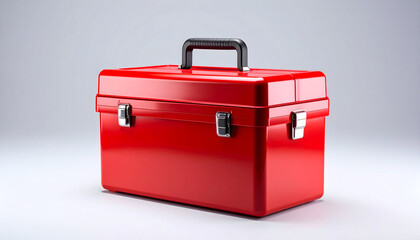 Red Plastic Toolbox on White Background