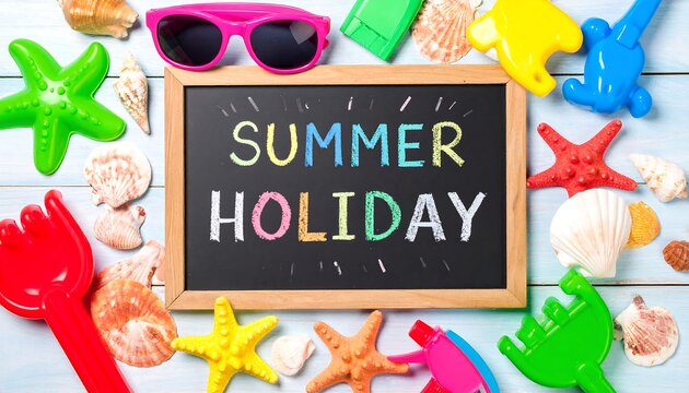 Creative Summer Holidays Message with Floating Chalk and Toys