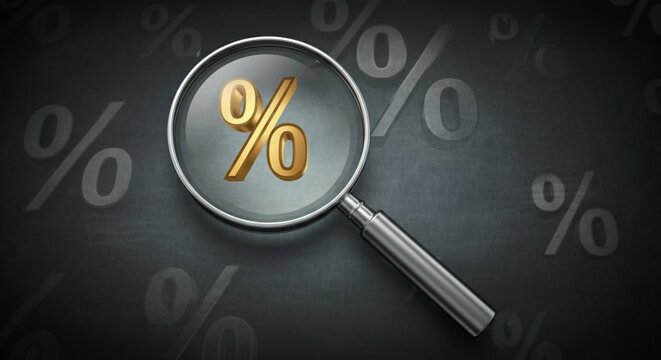 Interest Rate Analysis – Financial Percentage Concept with Magnifying Glass Focus.