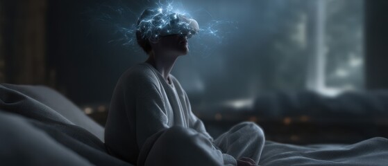 Futuristic dream recording device capturing human neural activity in a sleep visualization