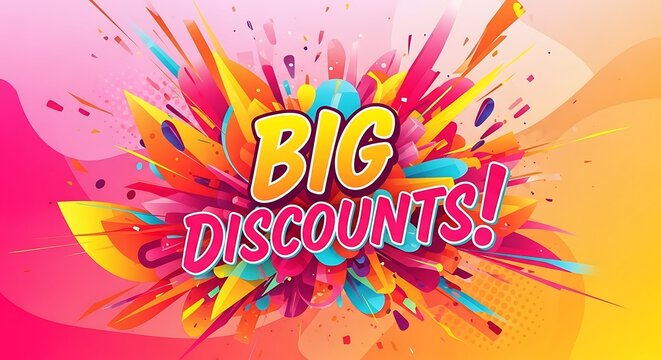 Vibrant and dynamic vector graphic design announcing big discounts for promotional offers