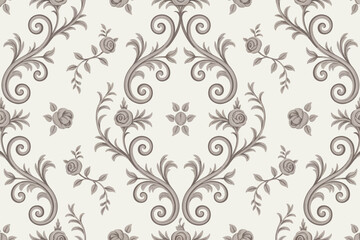Fototapeta premium Elegant Seamless Damask Wallpaper Design with Floral Elements for Backgrounds and Patterns