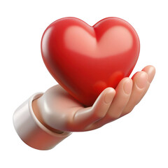 Obraz premium 3D Hand Holding Red Heart – Love and Care Concept isolated on transparent background Remove png