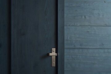 Sleek Blue Wooden Wall Panel with Integrated Modern Door and Contemporary Metal Handle in Elegant Textured Finish
