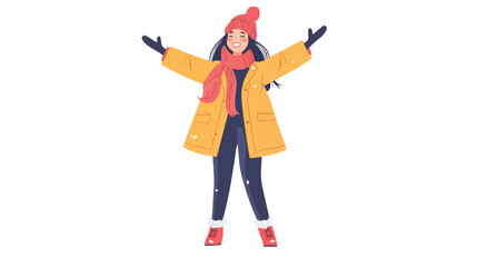 Joyful Woman in Winter Fashion Illustration