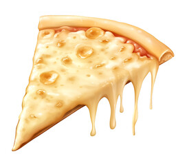 melting slice of cheese pizza with golden crust on white background