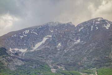 mountainscape in Durmitor National Park, Zabljak, Montenegro, at cloudy weather