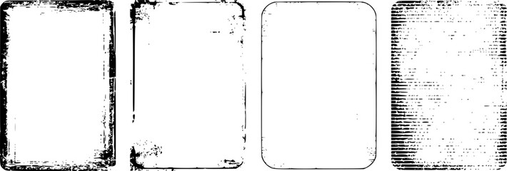 Collection of four distressed rectangular frames with textured edges and rounded corners