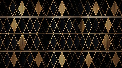 Fototapeta premium Geometric art deco pattern with gold and black diamond shapes
