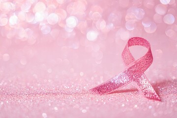 Pink ribbon on a pink sparkly background
