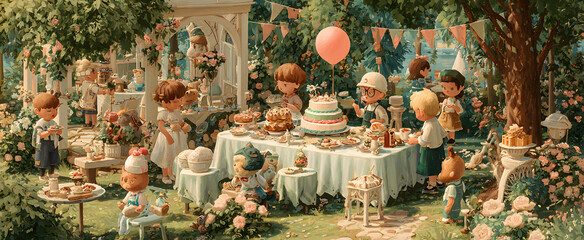 The vibrant garden party with delicious food and joyful gatherings.