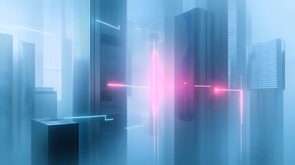 Futuristic Cityscape Neon Lights Foggy Skyline