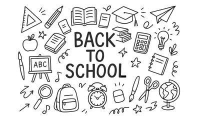 Back to school doodle set with educational icons and symbols
