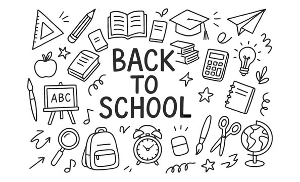 Back to school doodle set with educational icons and symbols