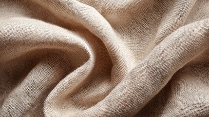 Close-up of beige linen fabric with detailed texture and folds