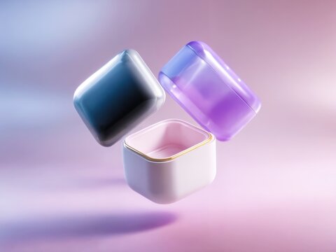 Isometric Capsule Box with Floating Lid in Soft Gradient Scene - Powered by Adobe
