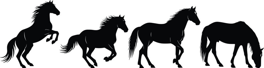 Fototapeta premium Four horse silhouettes in different poses depict