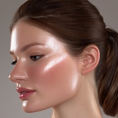 A captivating portrait of a woman with luminous, radiant skin and a fresh, natural beauty, showcasing a healthy glow.