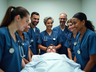 Équipe médicale réunie autour d’un patient pour une consultation
