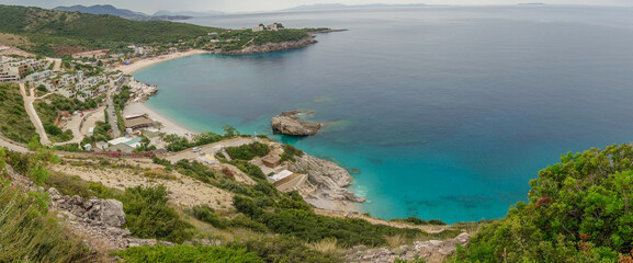 aerial view of Jale Beach in Himara, Albanian riviera. beautiful coastline in Ionian sea