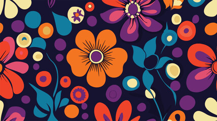 Naklejka premium Colorful Retro Psychedelic Vintage Flower Seamless Pattern Background