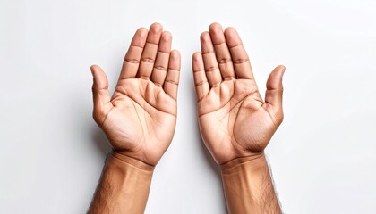 Two open hands palms up against white background